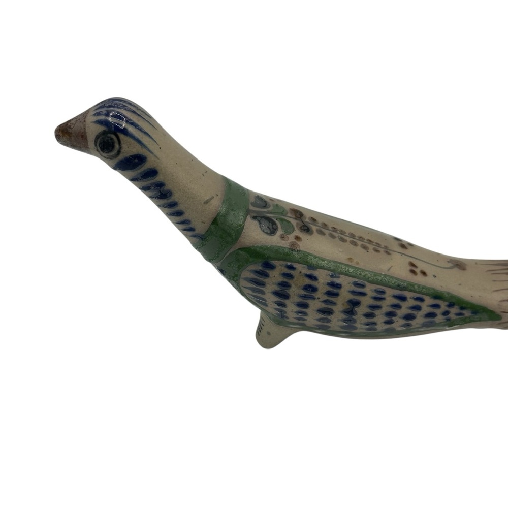 Vintage Mexican Folk Art Pottery Bird Hand Painted Clay Figurine Tonala Style - Picture 7 of 16